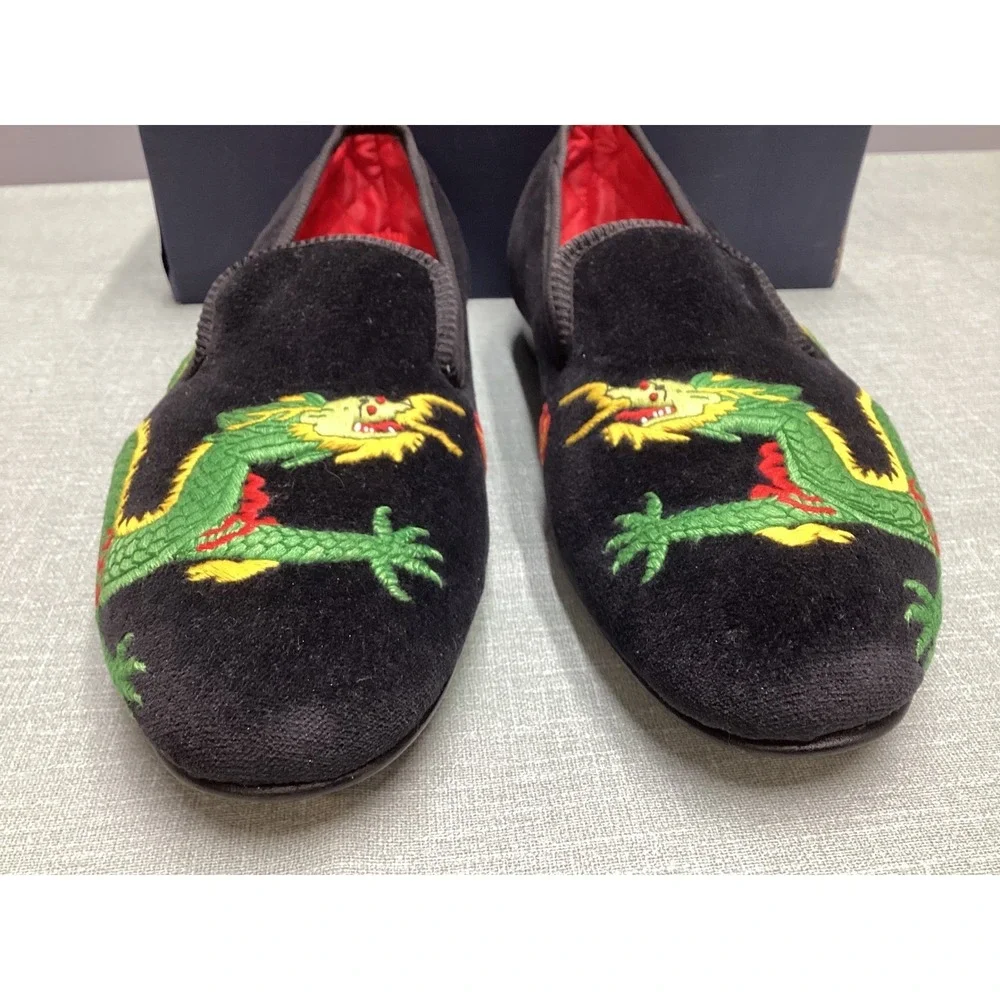 Vintage Shipton & Heneage Dragon Velvet Smoking Slipper Men 9 Embroidered Loafer